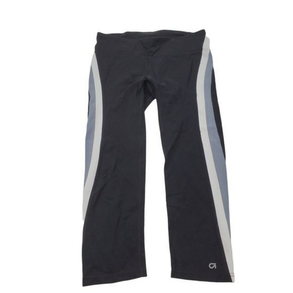 Gap Fit Capris XS Gfast Black Gray white Stripe Leggings Skinny Cropped Yoga